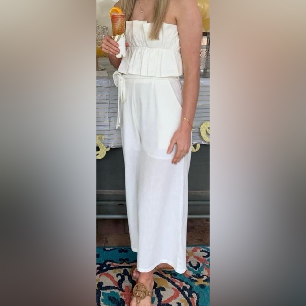 White strapless jumpsuit